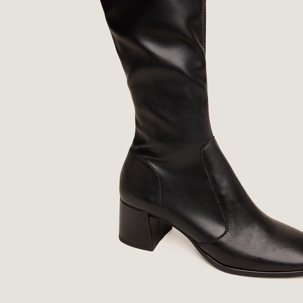Bottes à talons en cuir noir et stretch noir | AUGUSTA | Jonak