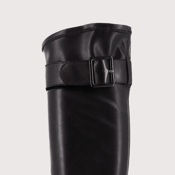 Bottes &agrave; talons et boucles en cuir noir et stretch noir | AUGUSTINE | Jonak
