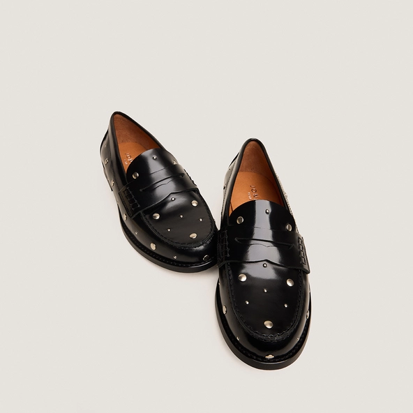 Mocassins &agrave; rivets en cuir glac&eacute; noir | ANDREW | Jonak
