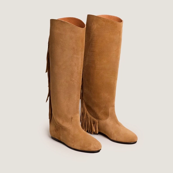 Bottes à franges et bouts ronds en croûte beige foncé | DALILA | Jonak
