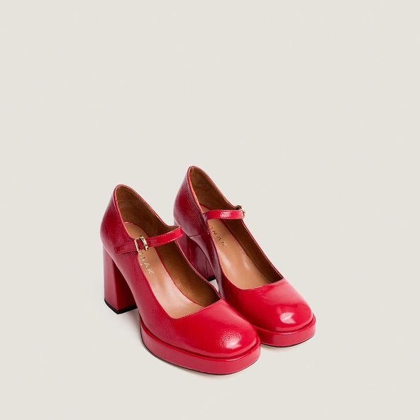 Babies à plateformes et bouts arrondis en vernis plissé rouge berry | VERITOX | Jonak