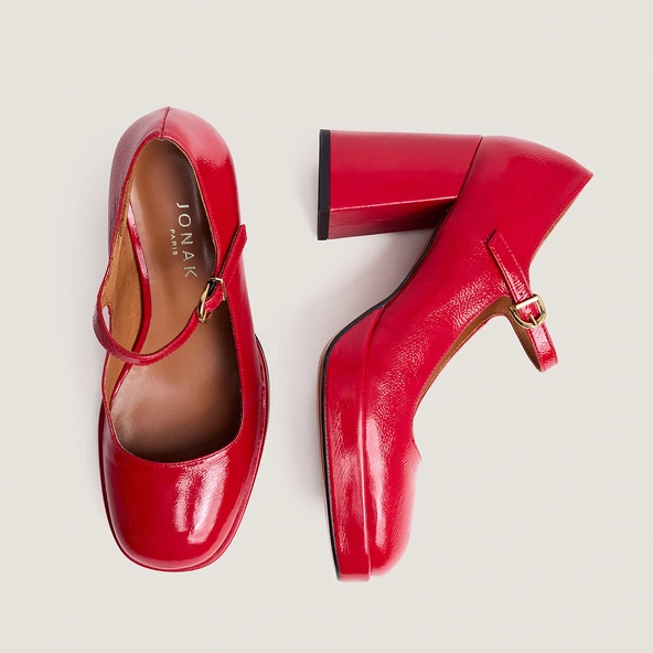 Babies à plateformes et bouts arrondis en vernis plissé rouge berry | VERITOX | Jonak
