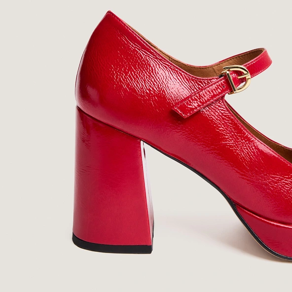 Babies à plateformes et bouts arrondis en vernis plissé rouge berry | VERITOX | Jonak