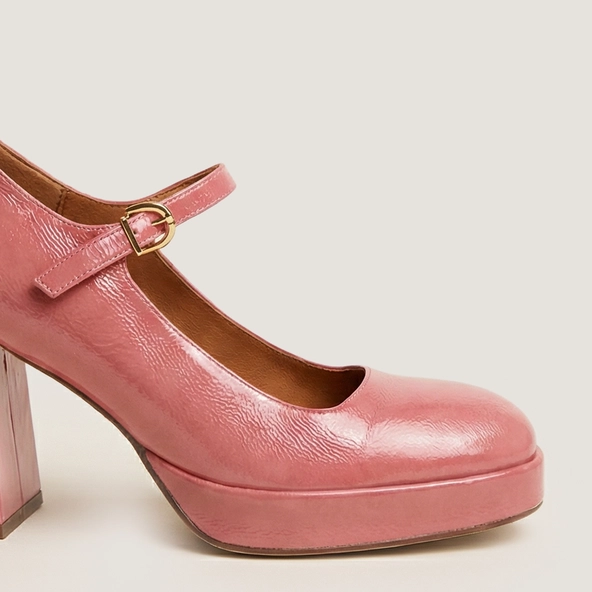 Babies à plateformes et bouts arrondis en vernis plissé vieux rose | VERITOX | Jonak