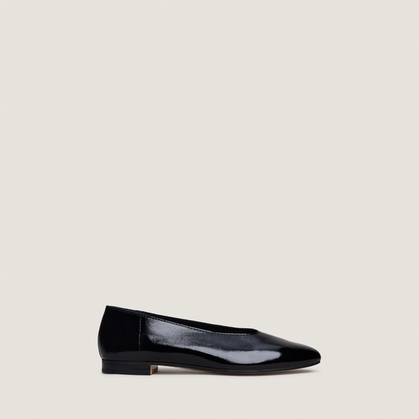 Ballerines à petits talons et bouts ronds en vernis plissé noir | NATALIA | Jonak