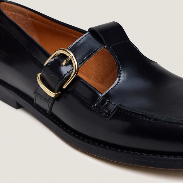 Mocassins à boucles ajustables en cuir glacé noir | ARMANCE | Jonak