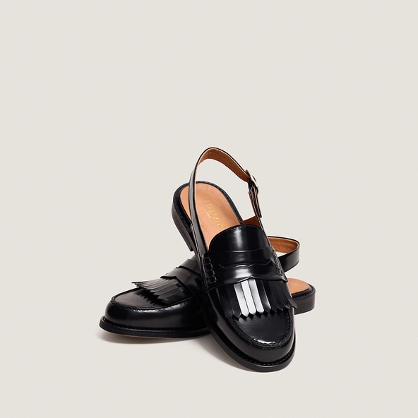 Mocassins à bouts arrières ouverts en cuir glacé noir | AUDELLE | Jonak