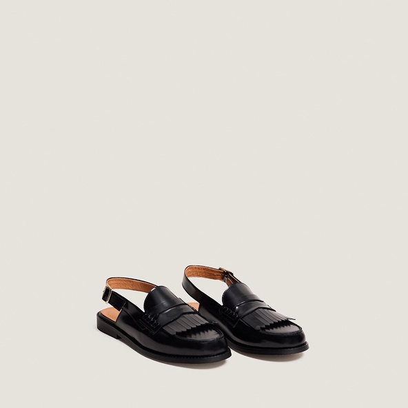 Mocassins à bouts arrières ouverts en cuir glacé noir | AUDELLE | Jonak