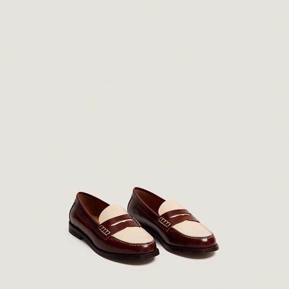 Mocassins à plateau pincé en cuir glacé marron et écru | AUDELYA | Jonak