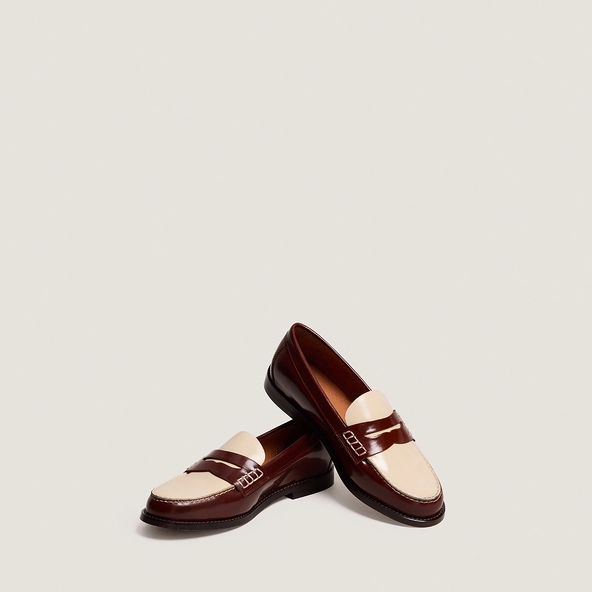 Mocassins à plateau pincé en cuir glacé marron et écru | AUDELYA | Jonak