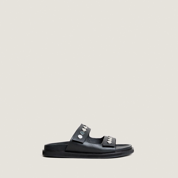 Mules à doubles lanières en cuir noir | WALO | Jonak