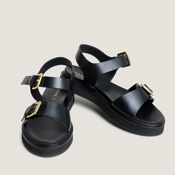 Sandales à doubles lanières en cuir noir | WAF | Jonak