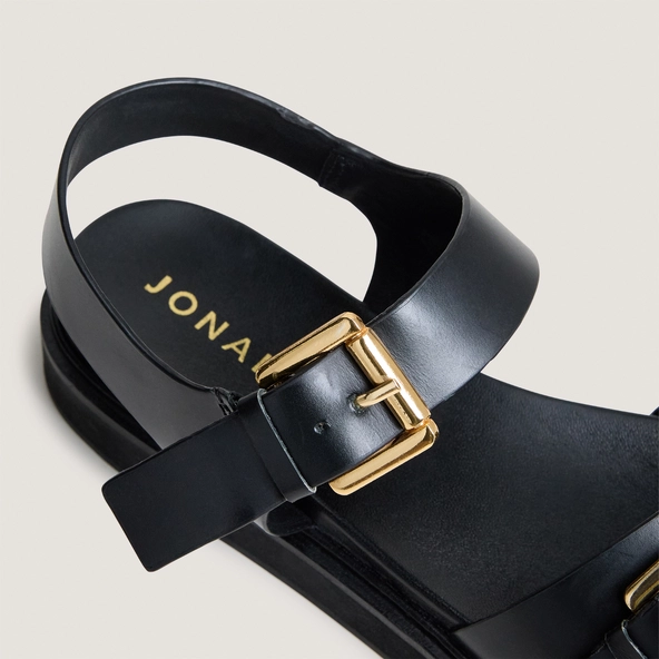 Sandales à doubles lanières en cuir noir | WAF | Jonak