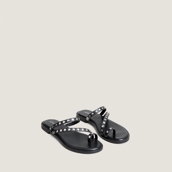 Sandales plates à fines brides en cuir noir | WICKET | Jonak