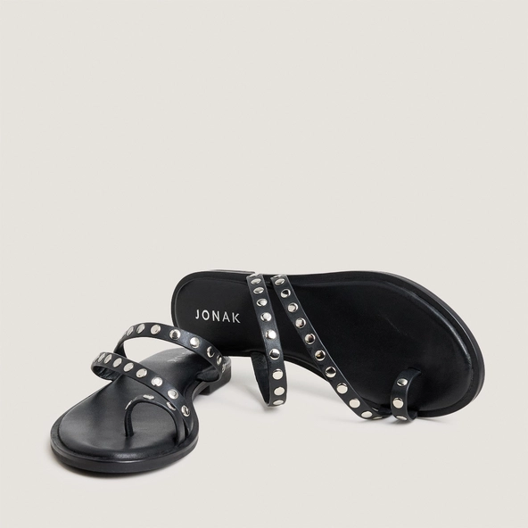 Sandales plates à fines brides en cuir noir | WICKET | Jonak