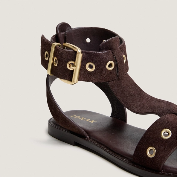 Sandales structurées à brides chevilles en croûte marron foncé | WIZZ | Jonak