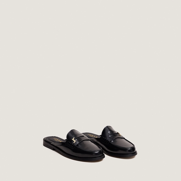 Mocassins à bouts arrières ouverts et monogrammes en cuir glacé noir | AMAURY | Jonak