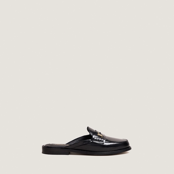 Mocassins à bouts arrières ouverts et monogrammes en cuir glacé noir | AMAURY | Jonak