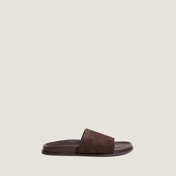 Mules plates en croûte marron foncé | WARNER | Jonak