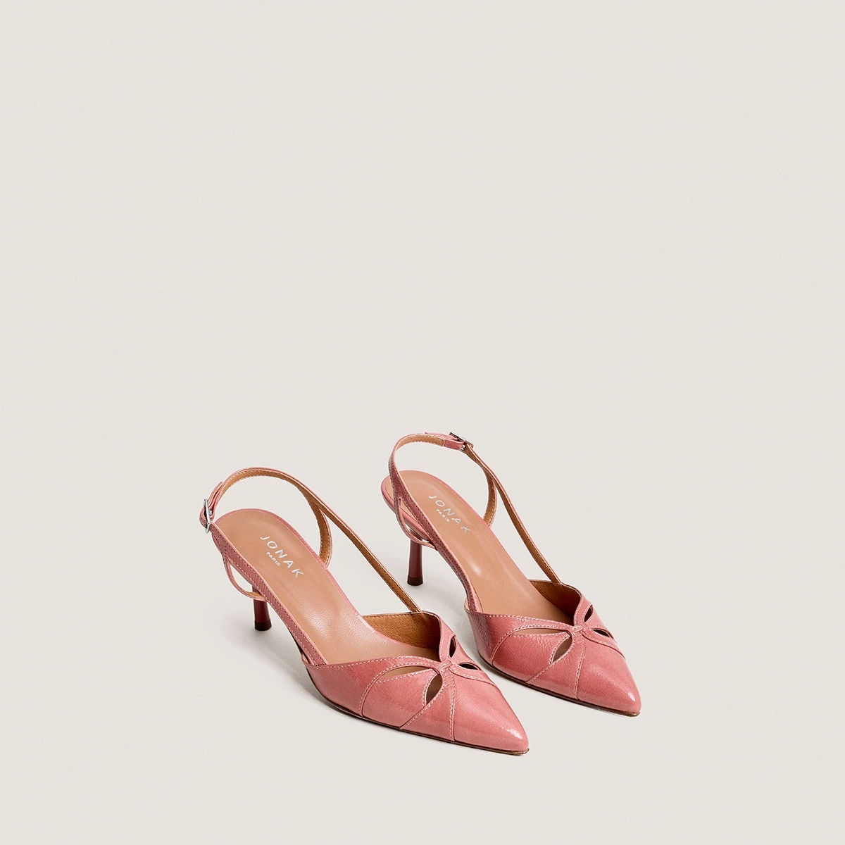 Escarpins slingbacks à bouts pointus en vernis plissé vieux rose | DAMOUR | Jonak