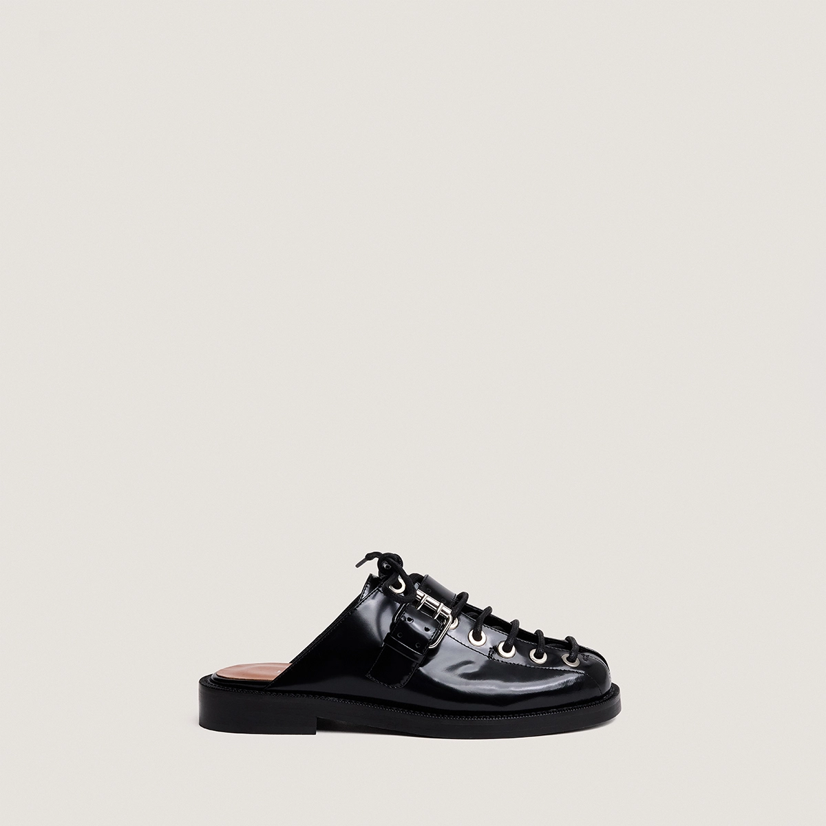 Mules à lacets en cuir glacé noir | DESSA | Jonak