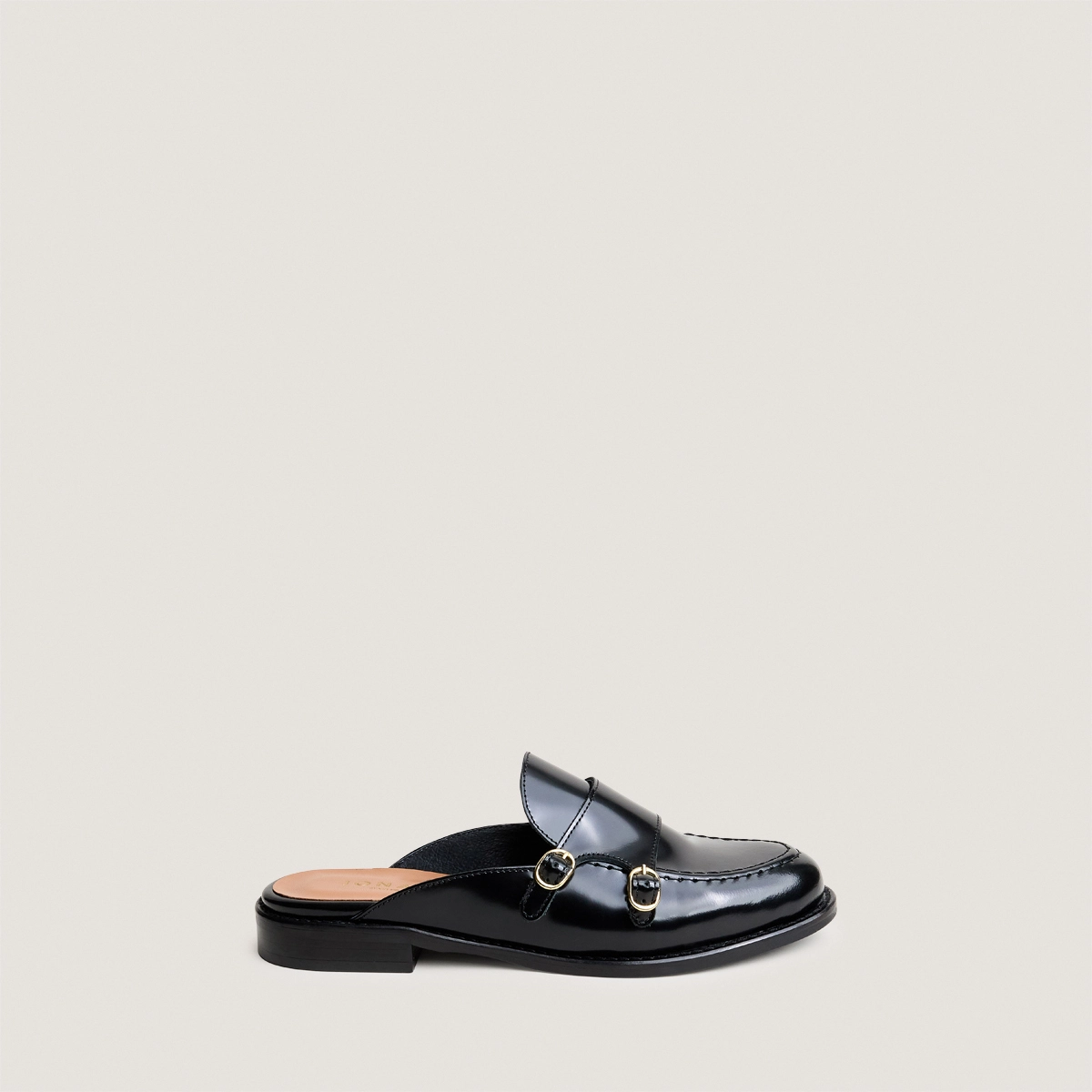 Mules &agrave; bouts ronds en cuir glac&eacute; noir | DISTANT | Jonak