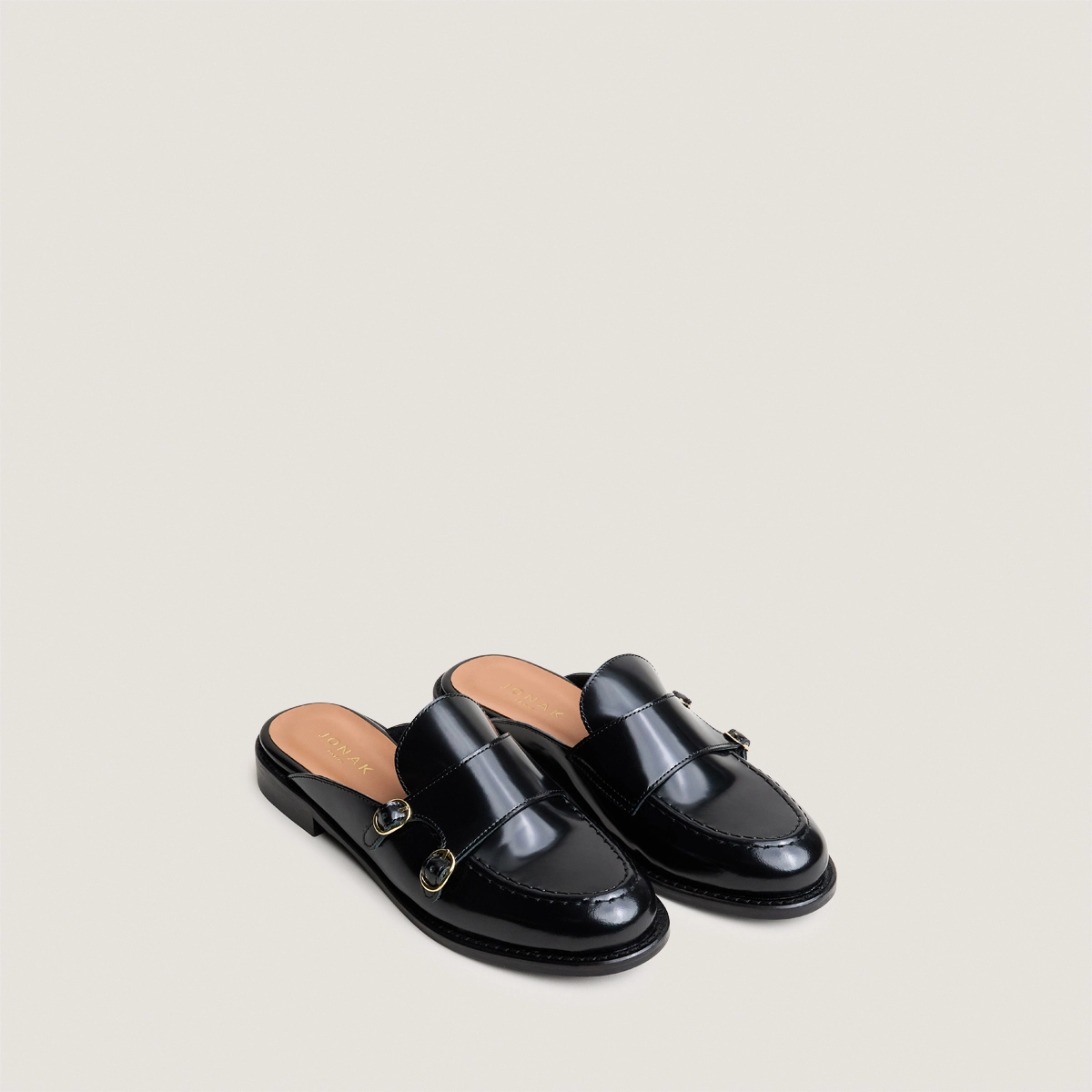 Mules &agrave; bouts ronds en cuir glac&eacute; noir | DISTANT | Jonak