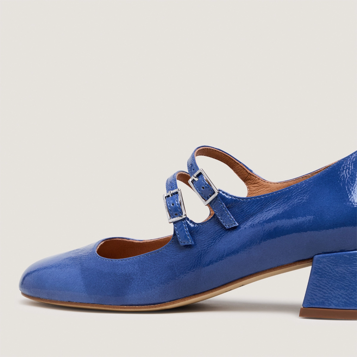Babies à doubles brides en vernis plissé bleu acier | DUNY | Jonak