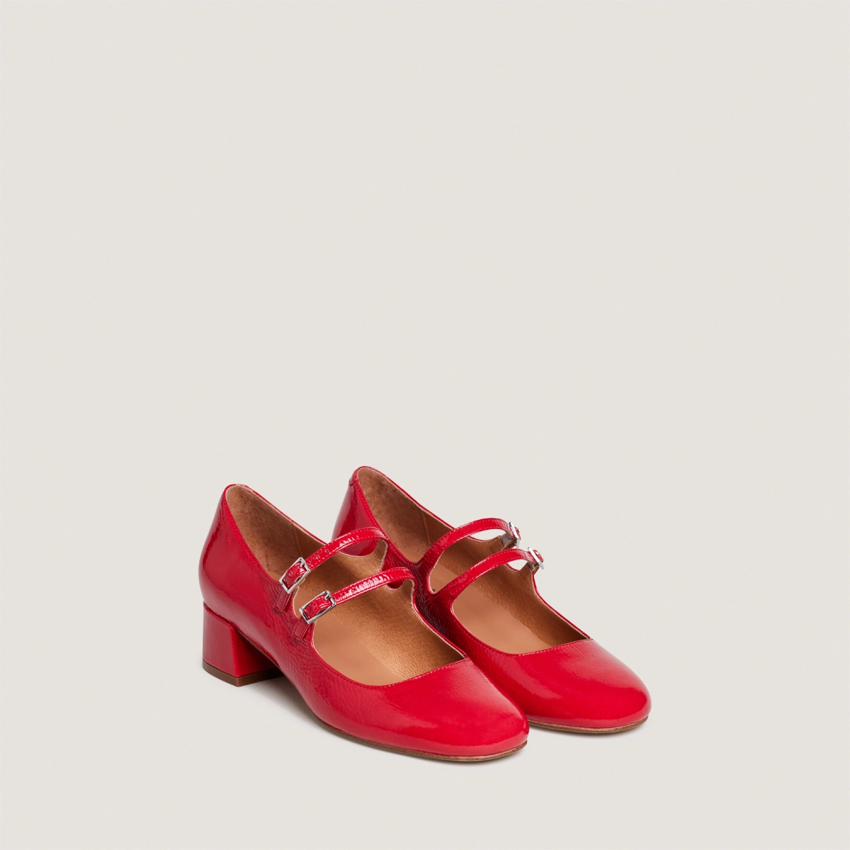 Babies à doubles brides en vernis plissé rouge berry | DUNY | Jonak