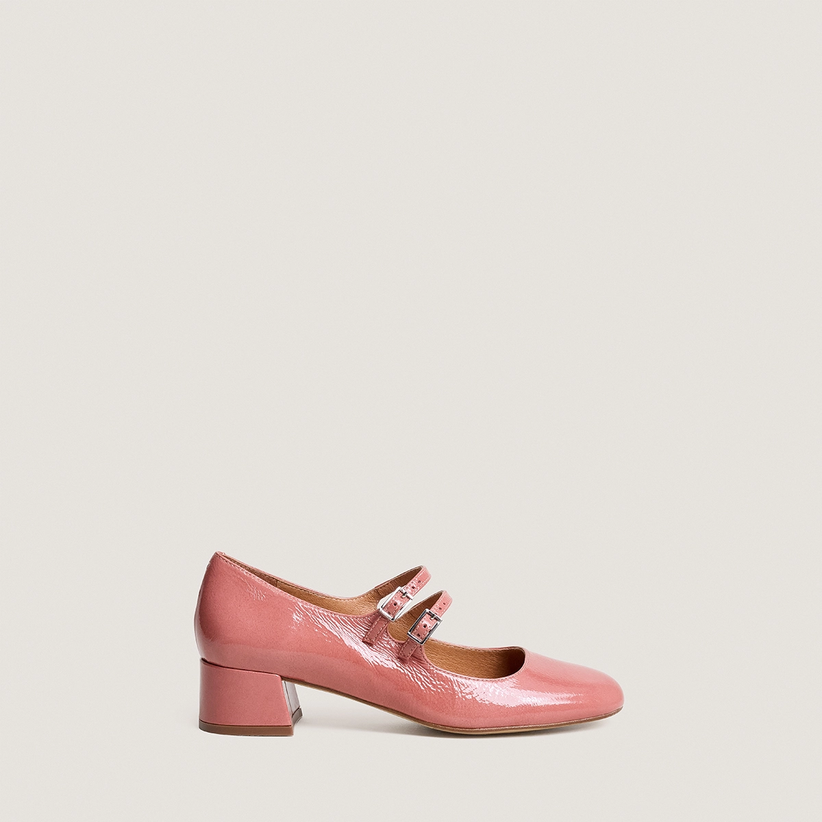 Babies à doubles brides en vernis plissé vieux rose | DUNY | Jonak
