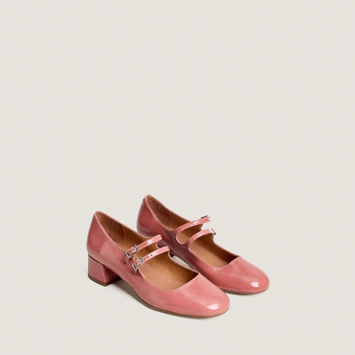 Babies à doubles brides en vernis plissé vieux rose | DUNY | Jonak