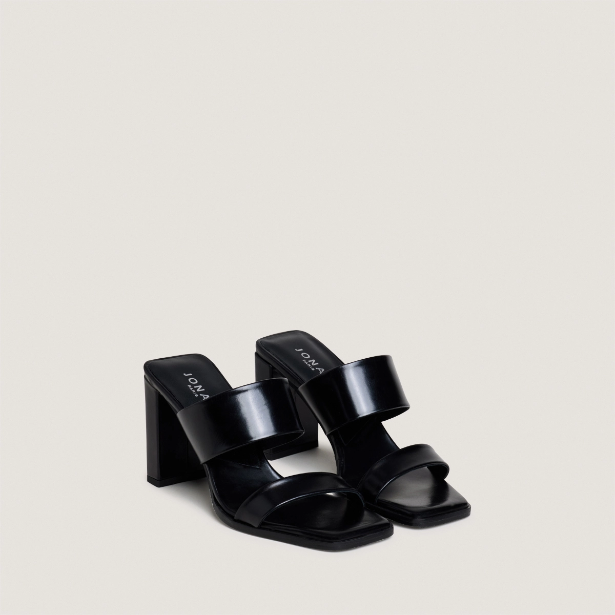 Mules à talons et doubles lanières en cuir noir | BRITNEY | Jonak