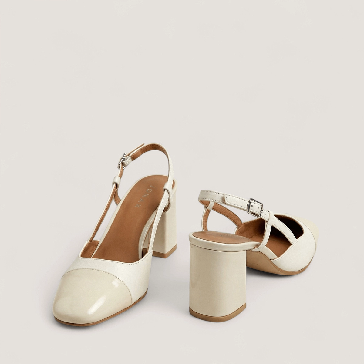 Slingbacks à talons en cuir et vernis écrus | DHAPOP | Jonak