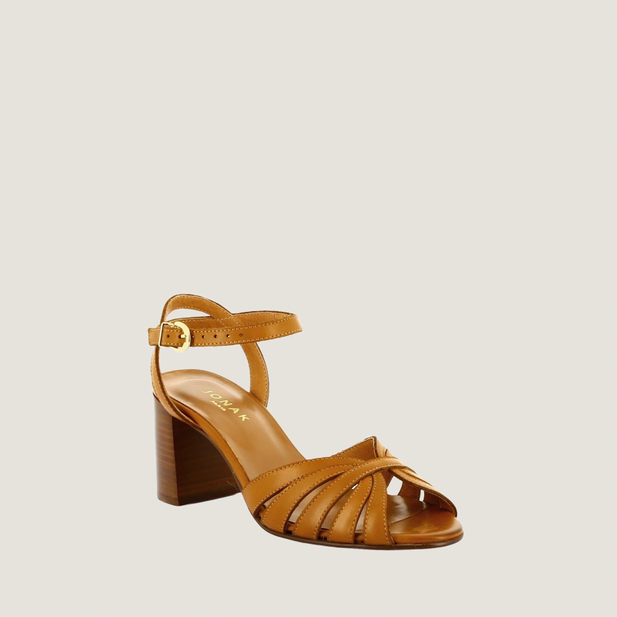 Sandales à brides et bouts ouverts en cuir camel | DEBACQ | Jonak