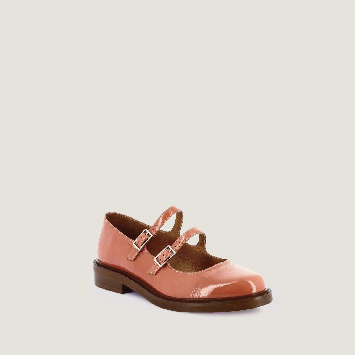 Ballerines &agrave; doubles brides en vernis pliss&eacute; vieux rose | DREAMY | Jonak