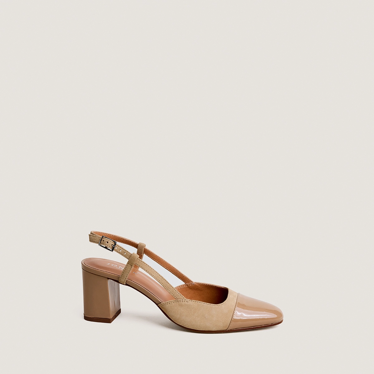 Slingbacks à talons en vernis et velours camel | DHAPOP | Jonak