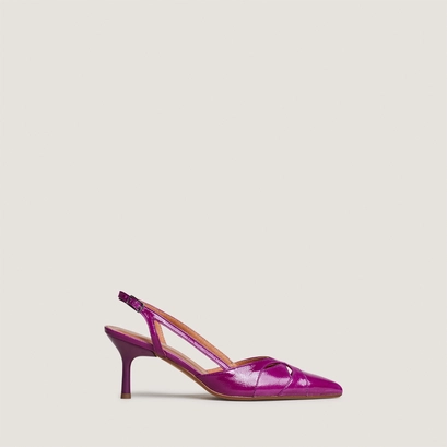 Escarpins slingbacks &agrave; bouts pointus en vernis pliss&eacute; violet | DAMOUR | Jonak