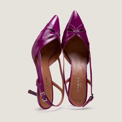 Escarpins slingbacks &agrave; bouts pointus en vernis pliss&eacute; violet | DAMOUR | Jonak