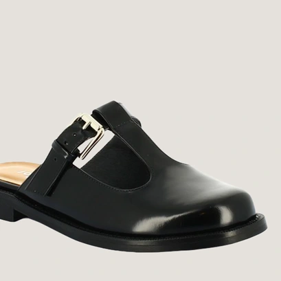 Mules &agrave; brides en cuir glac&eacute; noir | DARELLE | Jonak