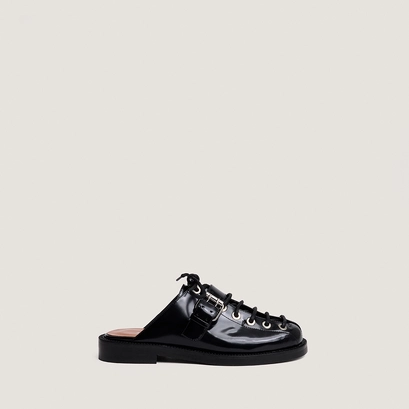 Mules &agrave; lacets en cuir glac&eacute; noir | DESSA | Jonak