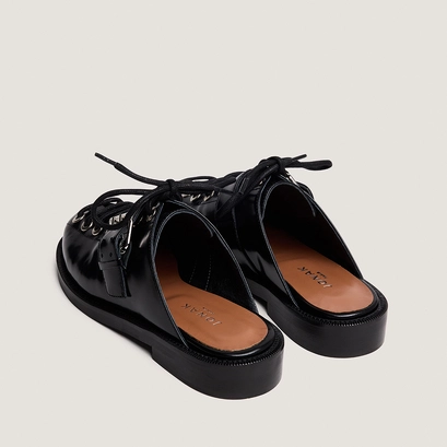 Mules &agrave; lacets en cuir glac&eacute; noir | DESSA | Jonak