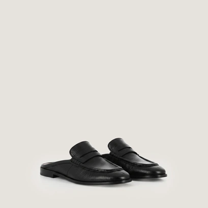 Mocassins à bouts arrières ouverts en cuir vieilli noir | DEAUVILLE | Jonak