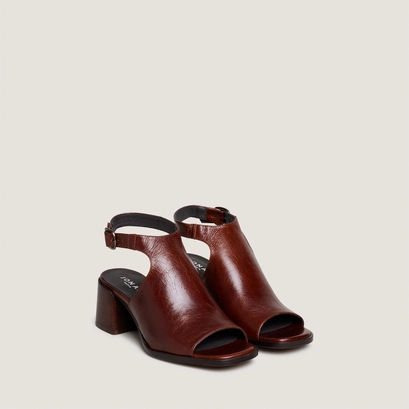 Sandales &agrave; talons et bouts arri&egrave;res ouverts en cuir vieilli marron | BENITA | Jonak