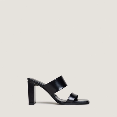 Mules &agrave; talons et doubles lani&egrave;res en cuir noir | BRITNEY