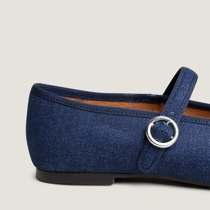 Ballerines &agrave; brides et boucles ajustables en jeans bleu fonc&eacute; | DEESSE | Jonak