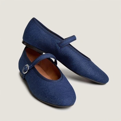 Ballerines &agrave; brides et boucles ajustables en jeans bleu fonc&eacute; | DEESSE | Jonak
