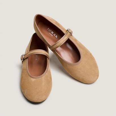 Ballerines &agrave; brides et boucles ajustables en velours miel | DEESSE | Jonak
