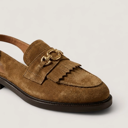 Mocassins &agrave; bouts arri&egrave;res ouverts en cro&ucirc;te tabac | DELPHY | Jonak