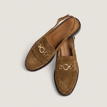 Mocassins &agrave; bouts arri&egrave;res ouverts en cro&ucirc;te tabac | DELPHY | Jonak
