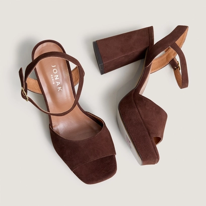 Sandales &agrave; talons hauts et bouts ouverts&hellip; en velours marron | VLADA | Jonak